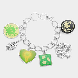 Go Green Globe Charm Toggle Bracelet