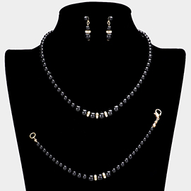 3PCS Crystal Detail Pearl Necklace Jewelry Set