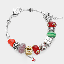 Heart Key Charm Multi Beaded Bracelet