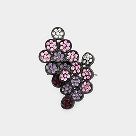 Flower Rhinestone Paved Kite Stud Earrings