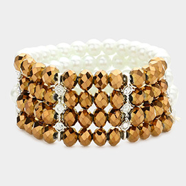 Two Tone Pearl Glass Bead Stretch Bracelet