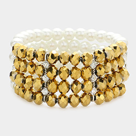 Two Tone Pearl Glass Bead Stretch Bracelet