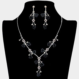 Rhinestone Embellished Rose Flower Cluster Vine Necklace