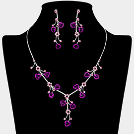 Rhinestone Embellished Rose Flower Cluster Vine Necklace