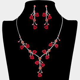 Rhinestone Embellished Rose Flower Cluster Vine Necklace