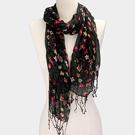 Floral Print Fringe Oblong Scarf