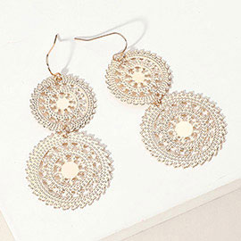 Metal Double Wheel Drop Filigree Earrings