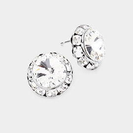 Rivoli Cut Genuine Crystal Round Stud Earrings