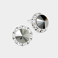 Rivoli Cut Genuine Crystal Round Stud Earrings