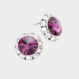 Rivoli Cut Genuine Crystal Round Stud Earrings