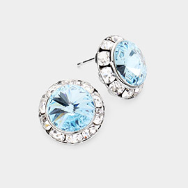 Rivoli Cut Genuine Crystal Round Stud Earrings