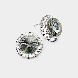 Rivoli Cut Genuine Crystal Round Stud Earrings