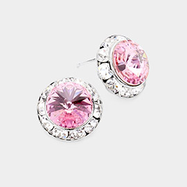 Rivoli Cut Genuine Crystal Round Stud Earrings