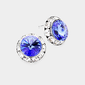 Rivoli Cut Genuine Crystal Round Stud Earrings