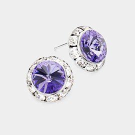 Rivoli Cut Genuine Crystal Round Stud Earrings