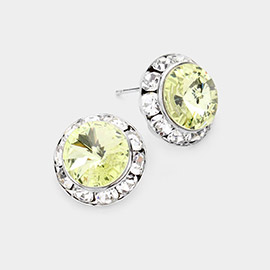 Rivoli Cut Genuine Crystal Round Stud Earrings