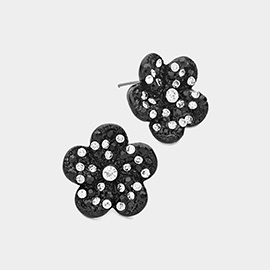 Rhinestone Pave Flower Stud Earrings