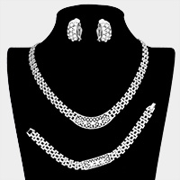 Rhinestone Embellished Necklace & Clip Earring Set