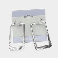 Embossed Square Metal Hoop Pin Catch Earrings