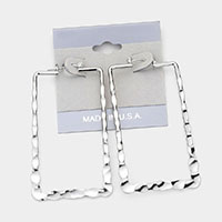 Textured Square Metal Hoop Pin Catch Earrings