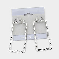 Textured Square Metal Hoop Pin Catch Earrings