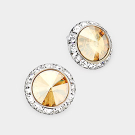 Rivoli Cut Genuine Crystal Round Stud Earrings