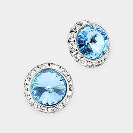 Rivoli Cut Genuine Crystal Round Stud Earrings