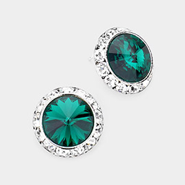 Rivoli Cut Genuine Crystal Round Stud Earrings