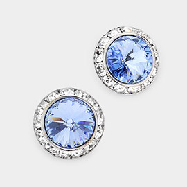 Rivoli Cut Genuine Crystal Round Stud Earrings