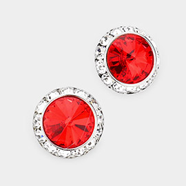 Rivoli Cut Genuine Crystal Round Stud Earrings