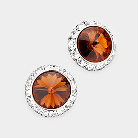 Rivoli Cut Genuine Crystal Round Stud Earrings