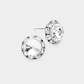 Rivoli Cut Genuine Crystal Round Stud Earrings