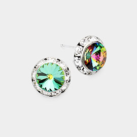 Rivoli Cut Genuine Crystal Round Stud Earrings