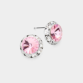 Rivoli Cut Genuine Crystal Round Stud Earrings