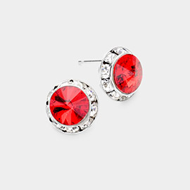 Rivoli Cut Genuine Crystal Round Stud Earrings