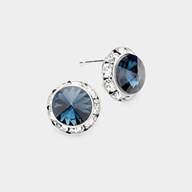 Rivoli Cut Genuine Crystal Round Stud Earrings