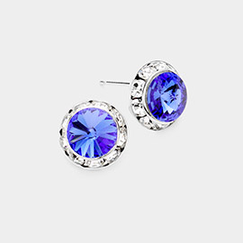 Rivoli Cut Genuine Crystal Round Stud Earrings