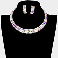 3Rows Rhinestone Open Choker Necklace