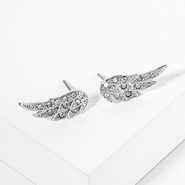 Crystal Stone Paved Wing Stud Earrings