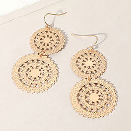 Metal Double Wheel Drop Filigree Earrings