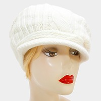 Rabbit fur mixed knit visor hat