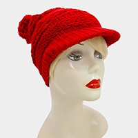 Knit visor hat with pom pom