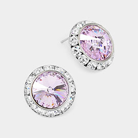 Rivoli Cut Genuine Crystal Round Stud Earrings