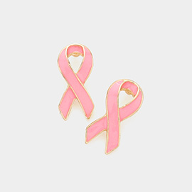 Enamel Pink Ribbon Stud Earrings