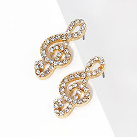 Crystal Paved Treble Clef Stud Earrings