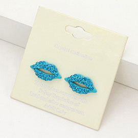 Crystal Pave Lips Stud Earrings