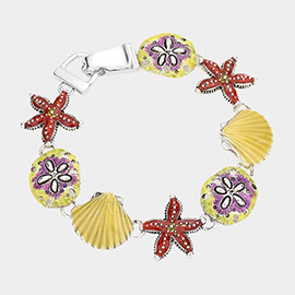 Enamel Starfish Sand Dollar Shell Link Magnetic Bracelet