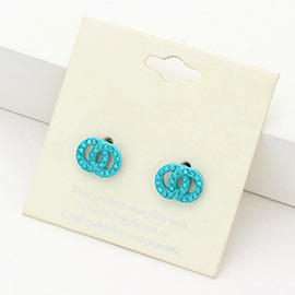 Rhinestone Embellished Double Open Circle Link Stud Earrings