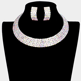 5Rows Crystal Rhinestone Choker Cuff Necklace