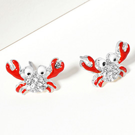 Crab Crystal Accented Stud Earrings